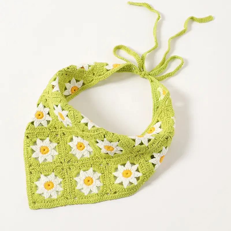Vintage Style Green Daisy Crochet Hair Bandana