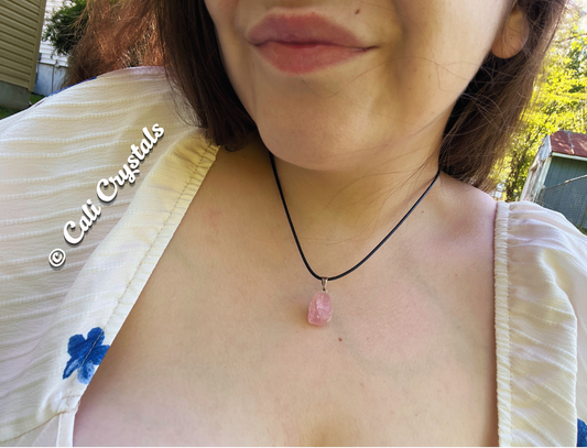 Raw Rose Quartz Natural Stone Pendant Necklace