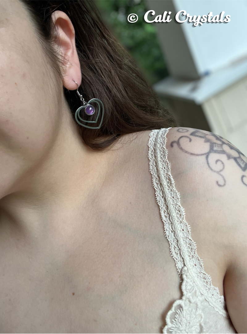 Amethyst Natural Stone Y2K Style Heart Earrings