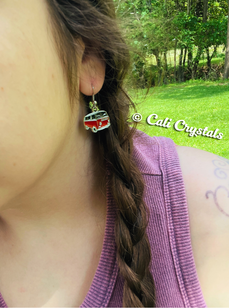 Retro Red VW Bus Silver Tone Earrings