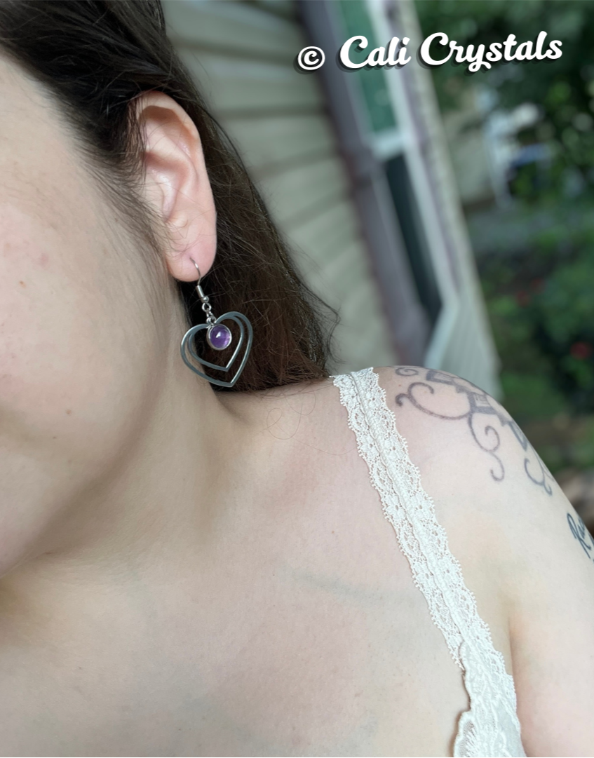 Amethyst Natural Stone Y2K Style Heart Earrings