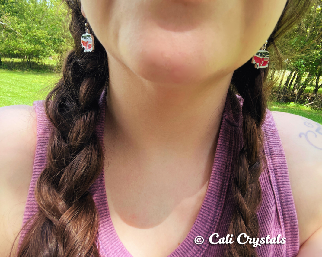 Retro Red VW Bus Silver Tone Earrings