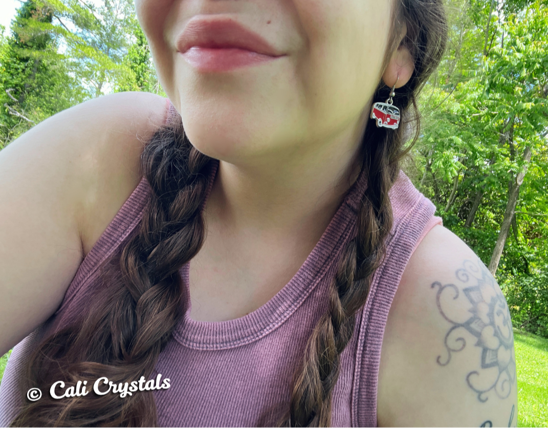 Retro Red VW Bus Silver Tone Earrings