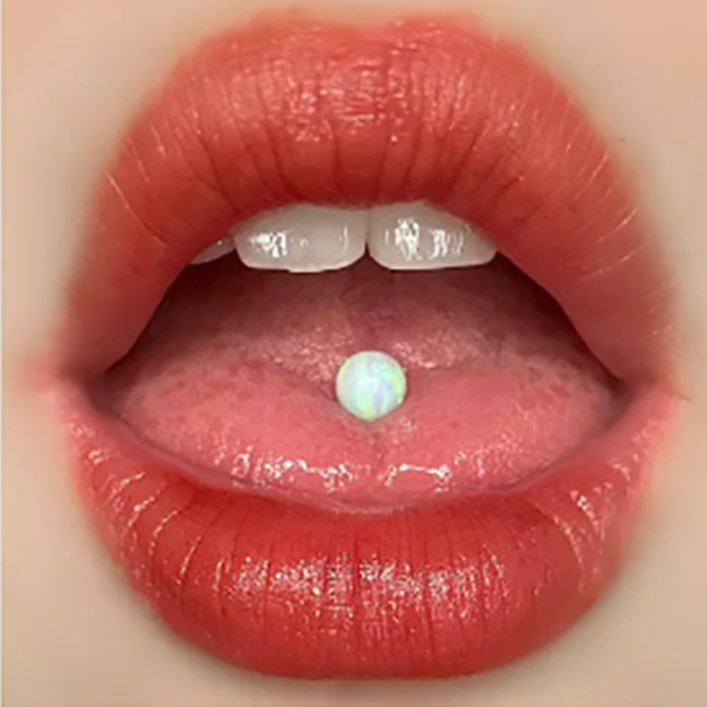 Jade Green Fire Opal Tongue Piercing Barbell