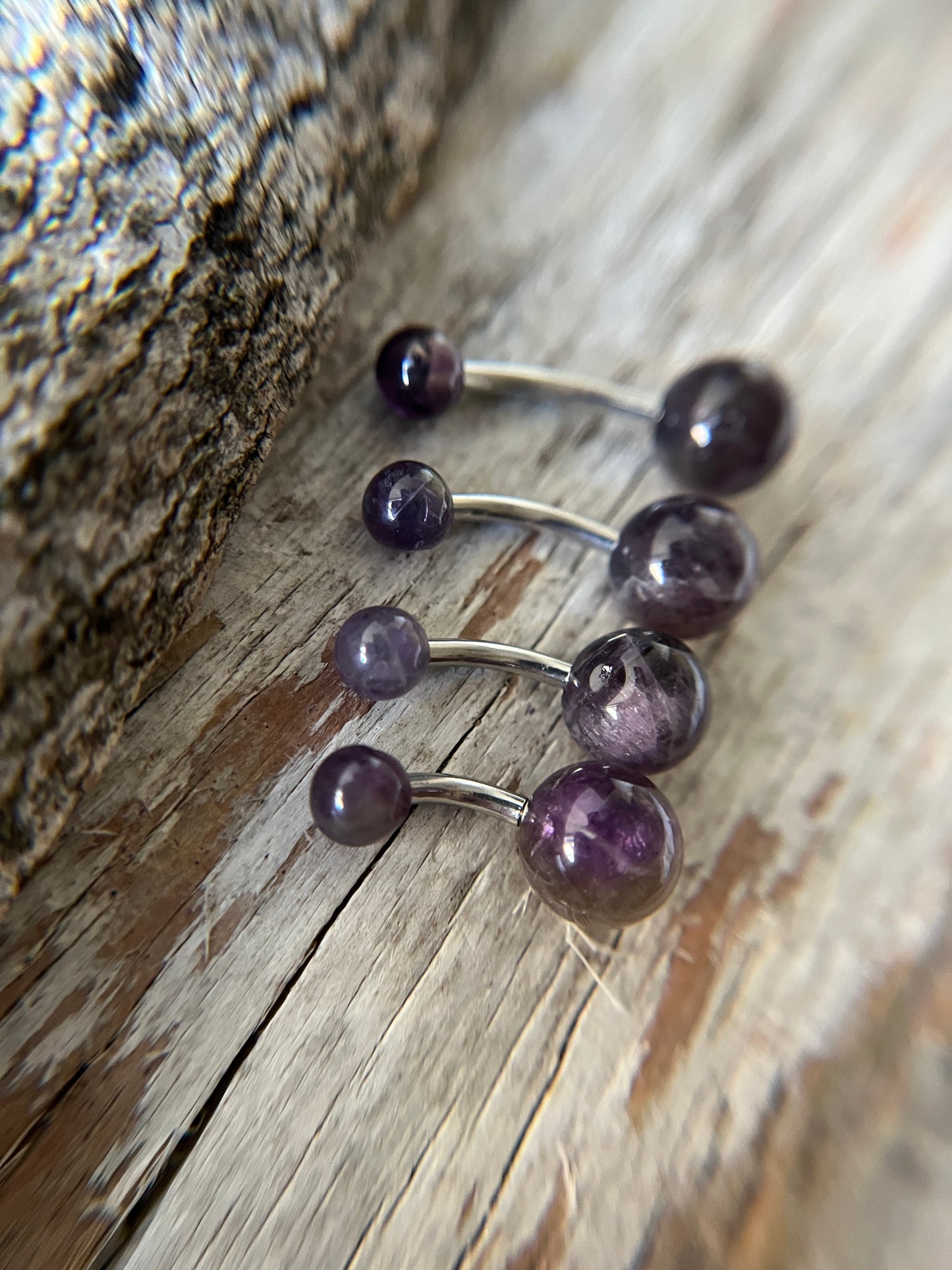 Amethyst Natural Stone 14G Surgical Steel Curved Barbell