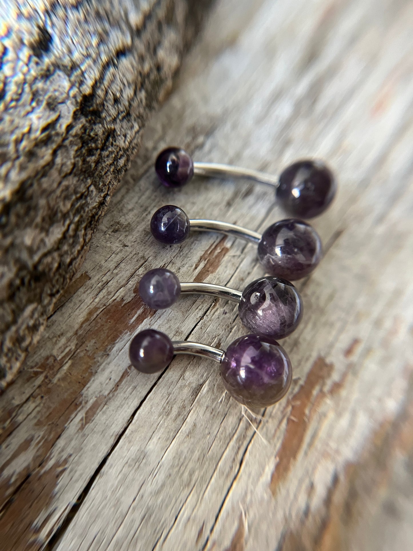 Amethyst Natural Stone 14G Surgical Steel Curved Barbell