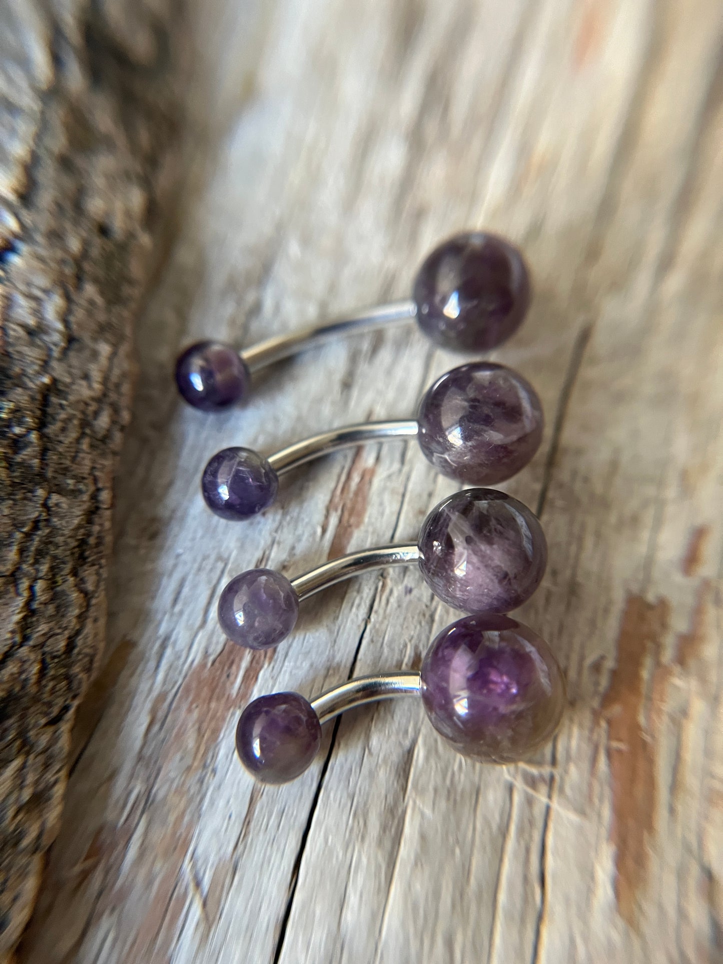Amethyst Natural Stone 14G Surgical Steel Curved Barbell