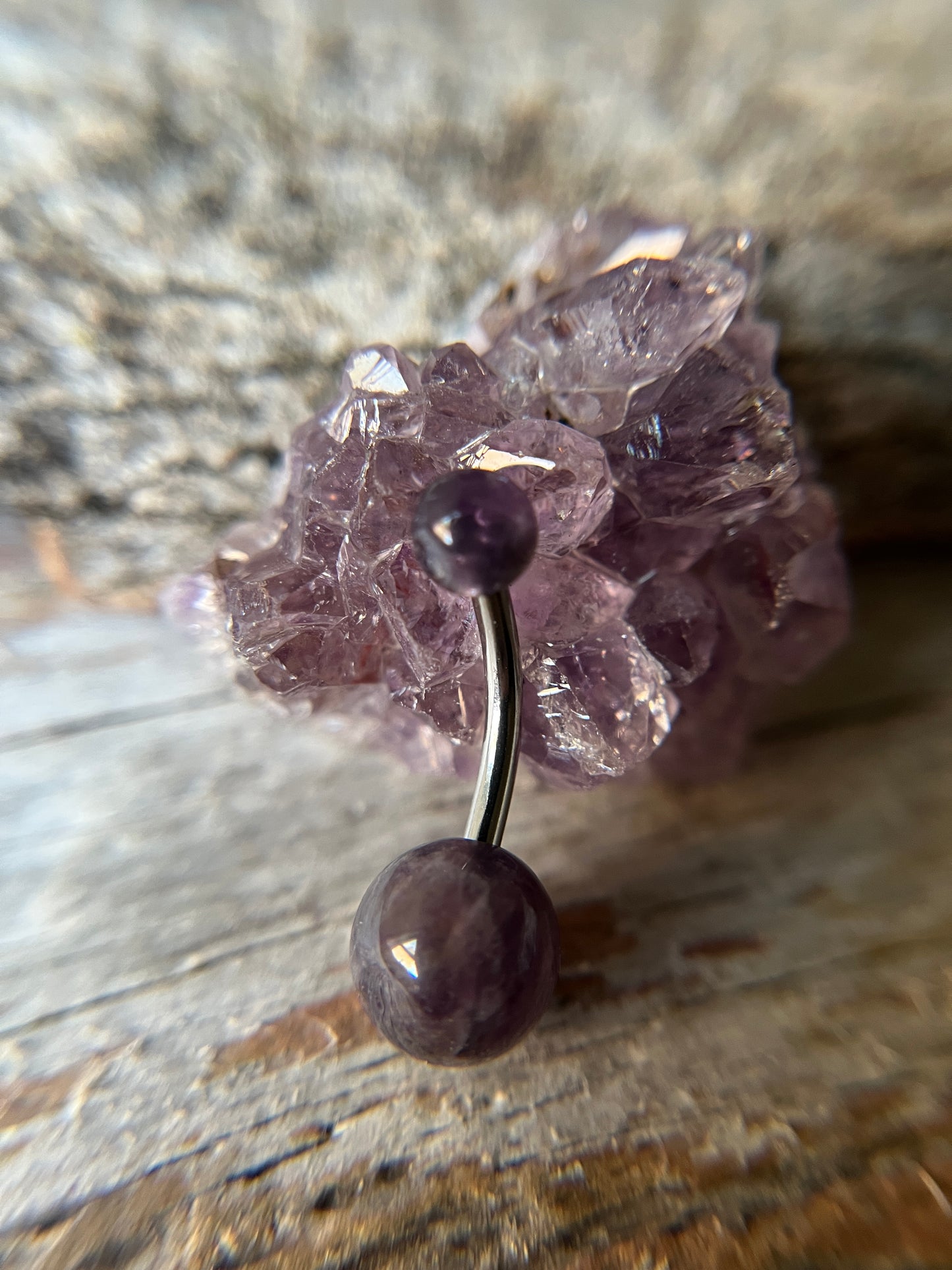 Amethyst Natural Stone 14G Surgical Steel Curved Barbell