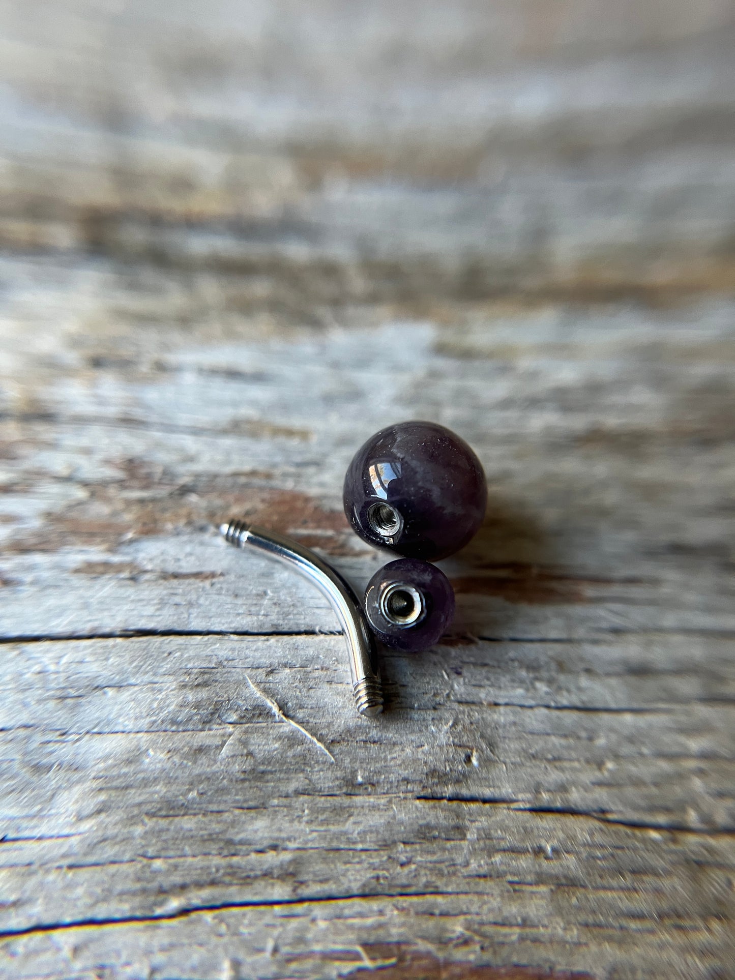 Amethyst Natural Stone 14G Surgical Steel Curved Barbell