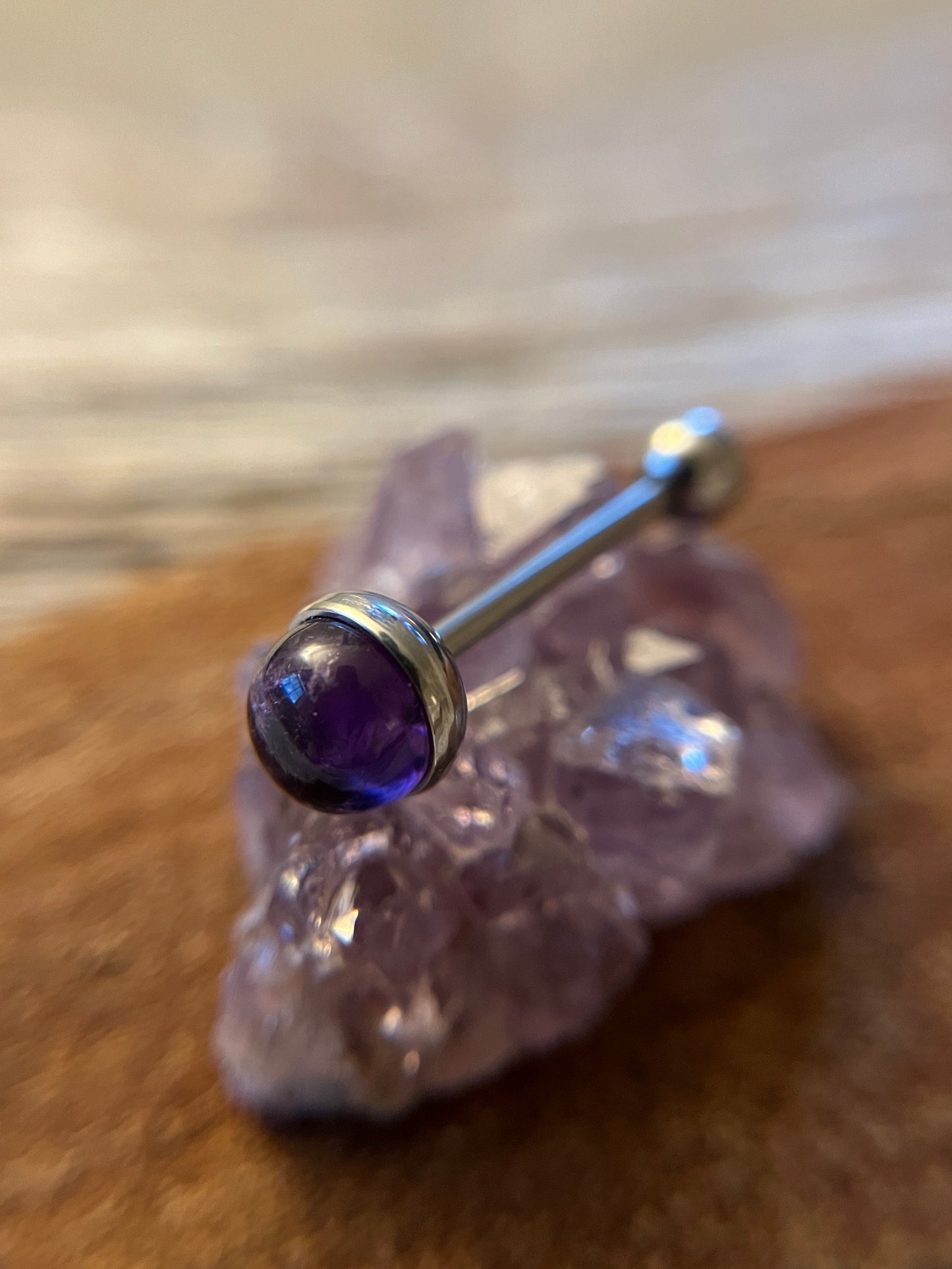 Amethyst Natural Stone Tongue Piercing Barbell