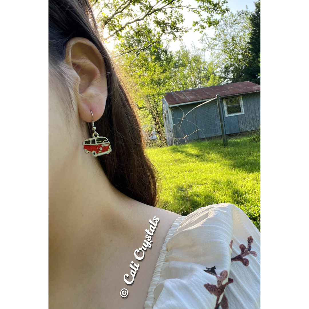 Retro Red VW Bus Silver Tone Earrings
