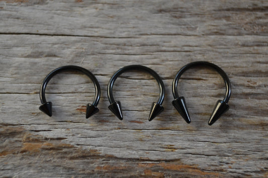 Black Titanium Plated Pick Your Spike Length 16G Horseshoe Ring