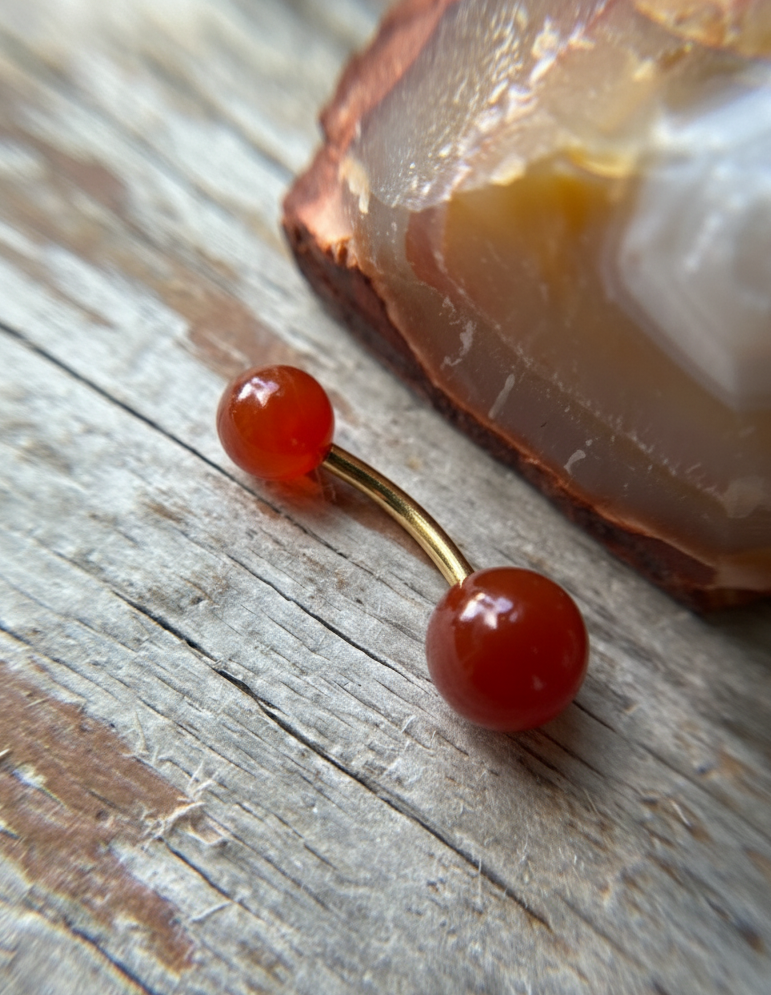 Carnelian Natural Stone Gold, Rose Gold or Black Titanium Finish Belly or VCH Barbell