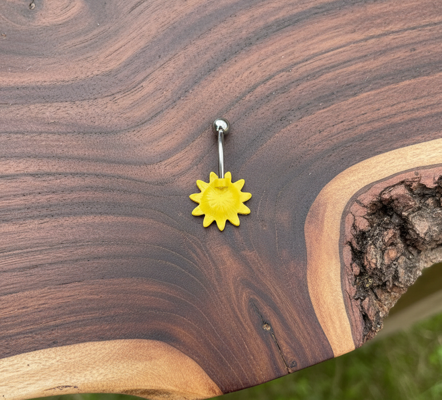 Sunflower Enameled Stainless Steel Boho Belly Ring