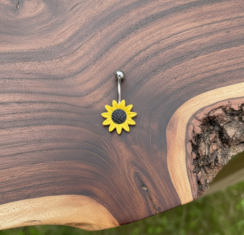 Sunflower Enameled Stainless Steel Boho Belly Ring