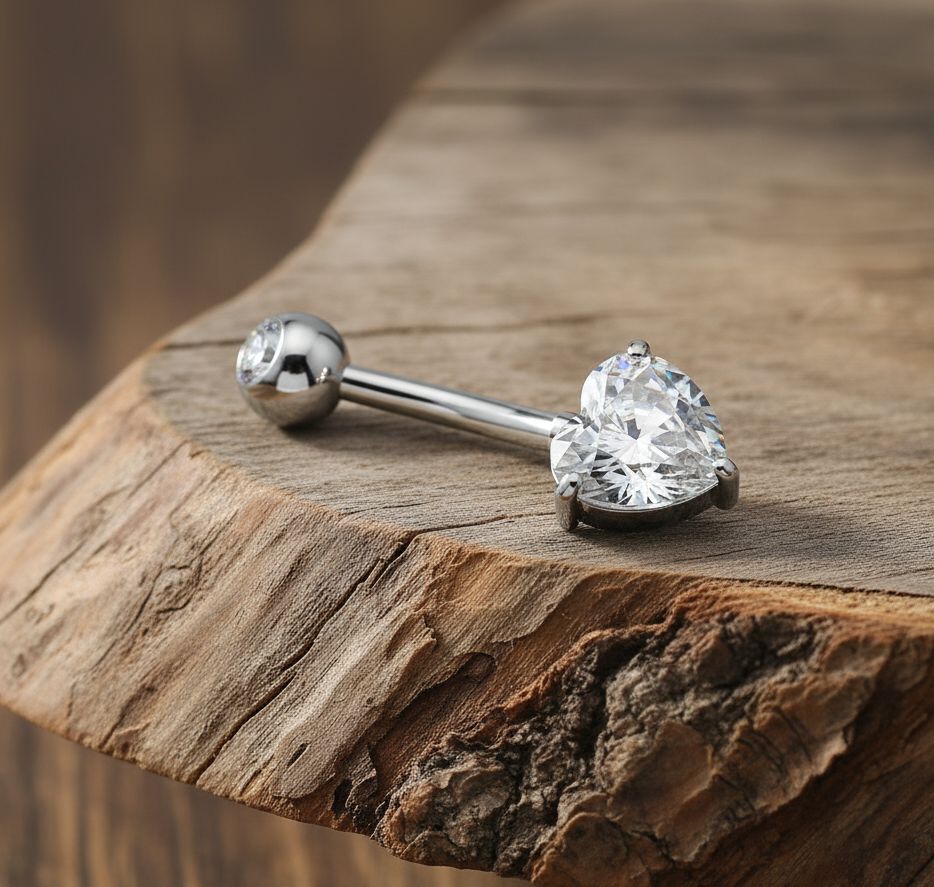 Dainty Star or Heart Pronged Crystal Gem Belly Ring