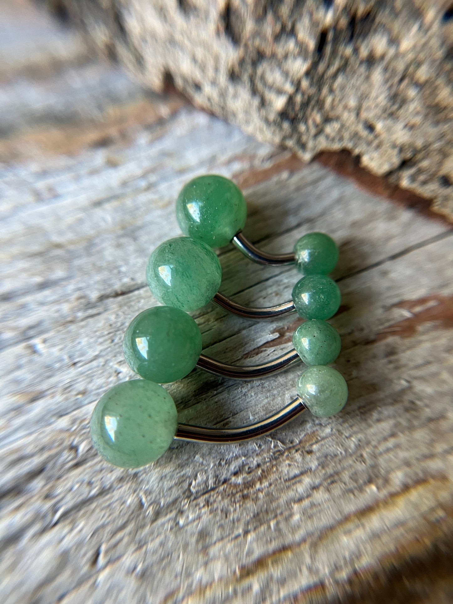 Green Aventurine Natural Stone 14G Implant-Grade Titanium Curved Barbell