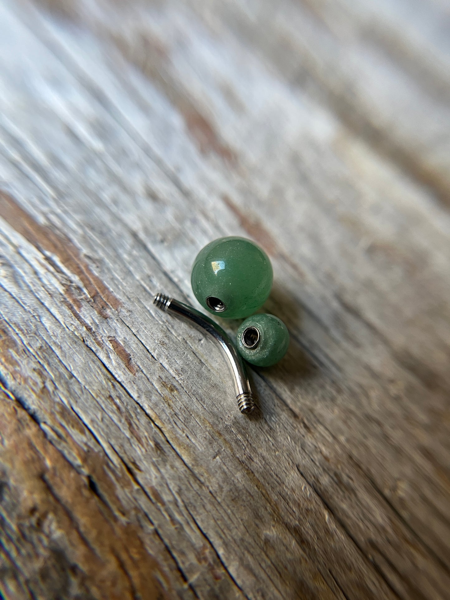 Green Aventurine Natural Stone 14G Implant-Grade Titanium Curved Barbell