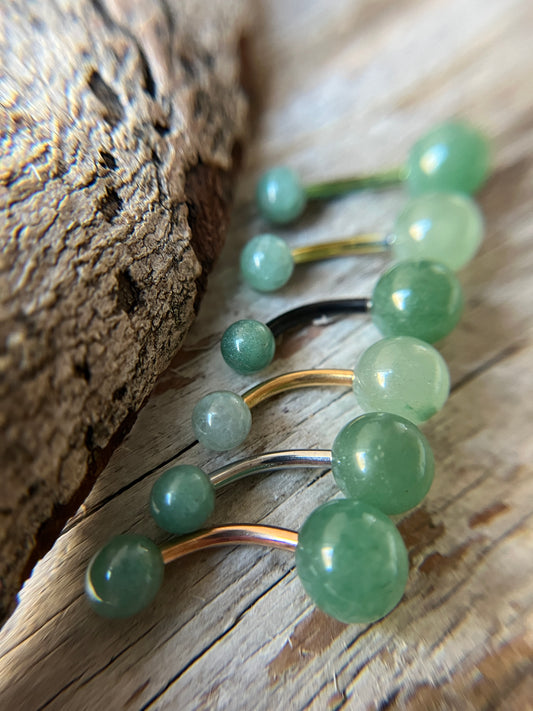 Pick Your Finish Color Green Aventurine Natural Stone 14G Curved Barbell