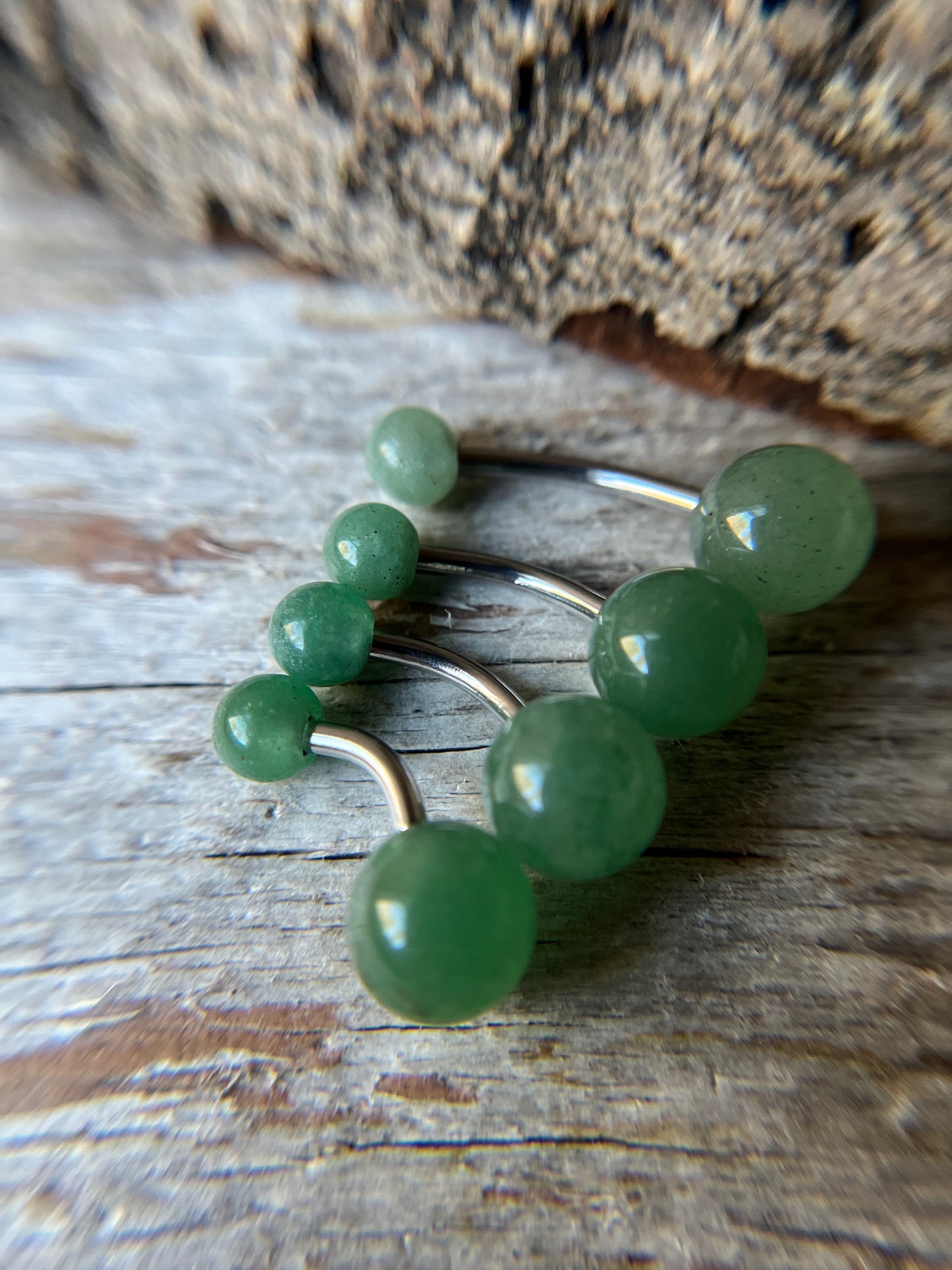 Green Aventurine Natural Stone 14G Implant-Grade Titanium Curved Barbell