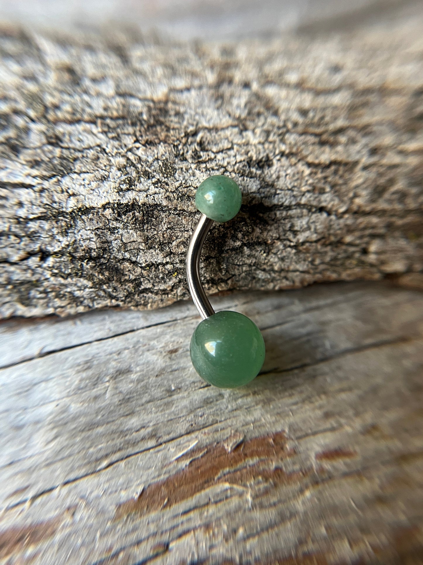 Green Aventurine Natural Stone 14G Implant-Grade Titanium Curved Barbell