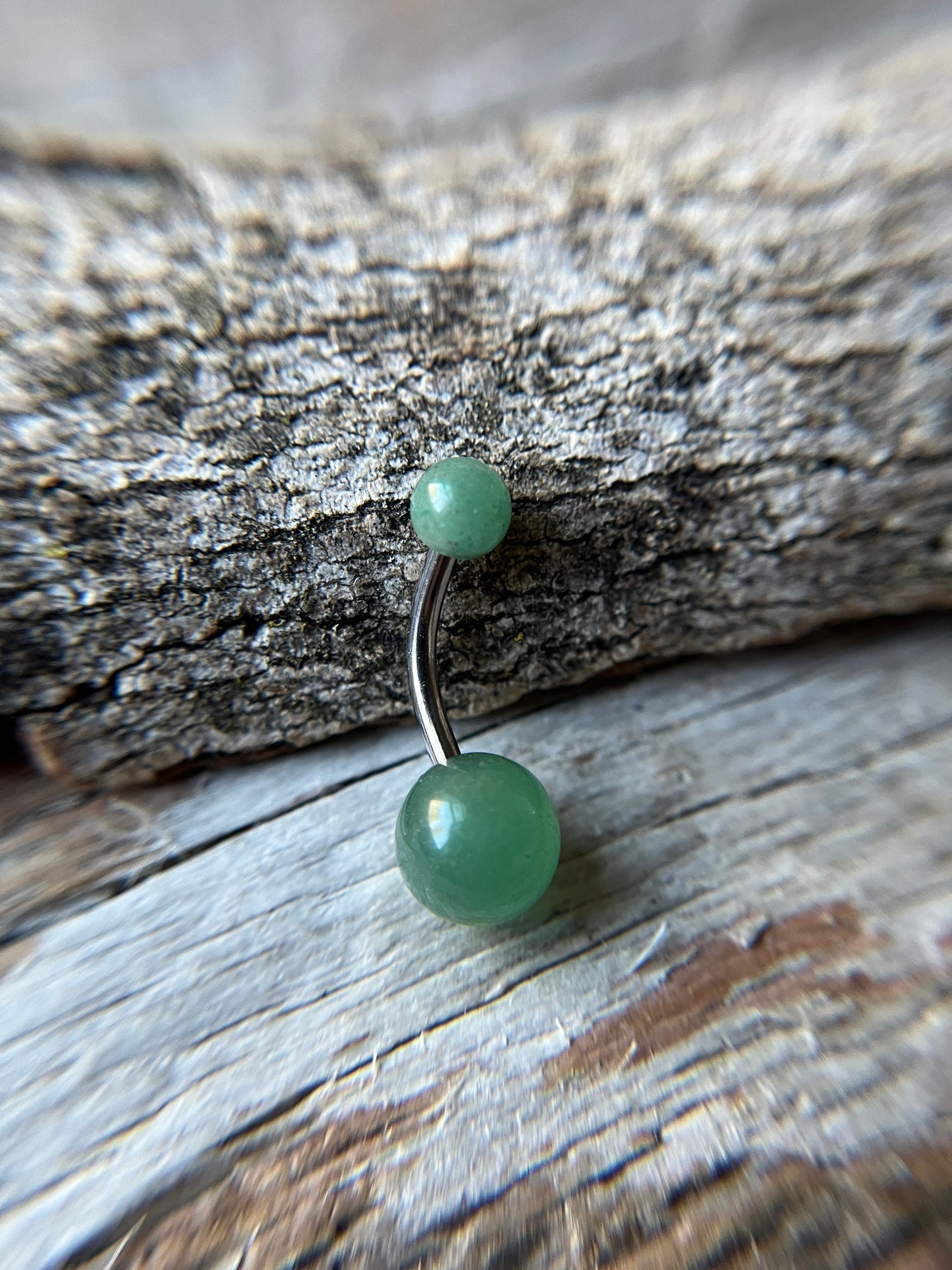 Green Aventurine Natural Stone 14G Implant-Grade Titanium Curved Barbell