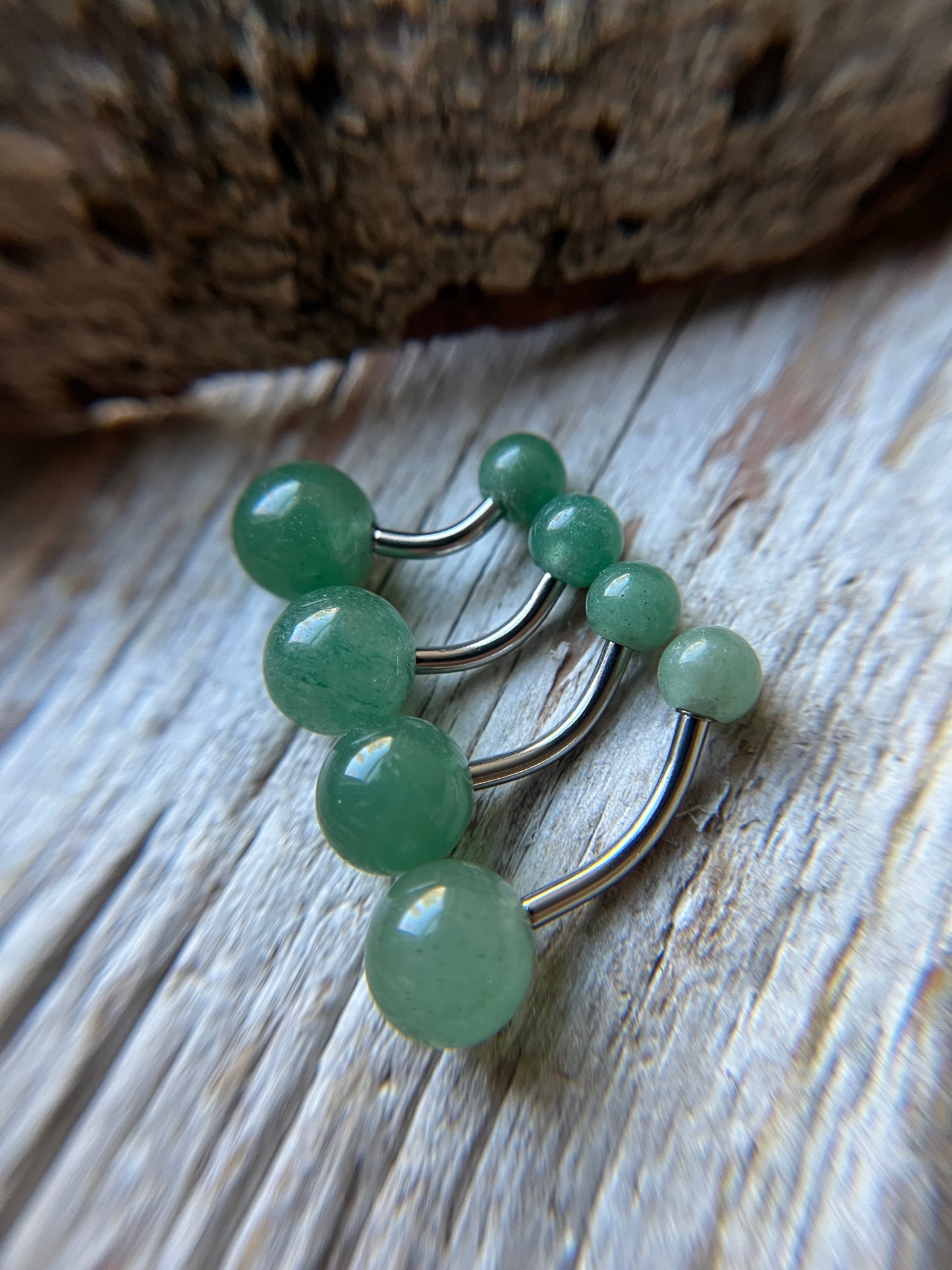 Green Aventurine Natural Stone 14G Implant-Grade Titanium Curved Barbell