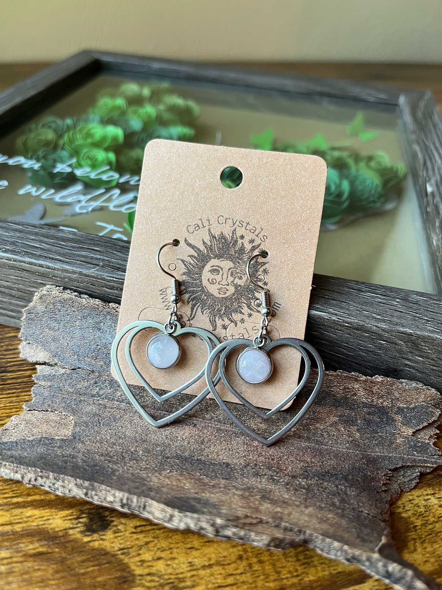 Rose Quartz Natural Stone Y2K Style Heart Earrings