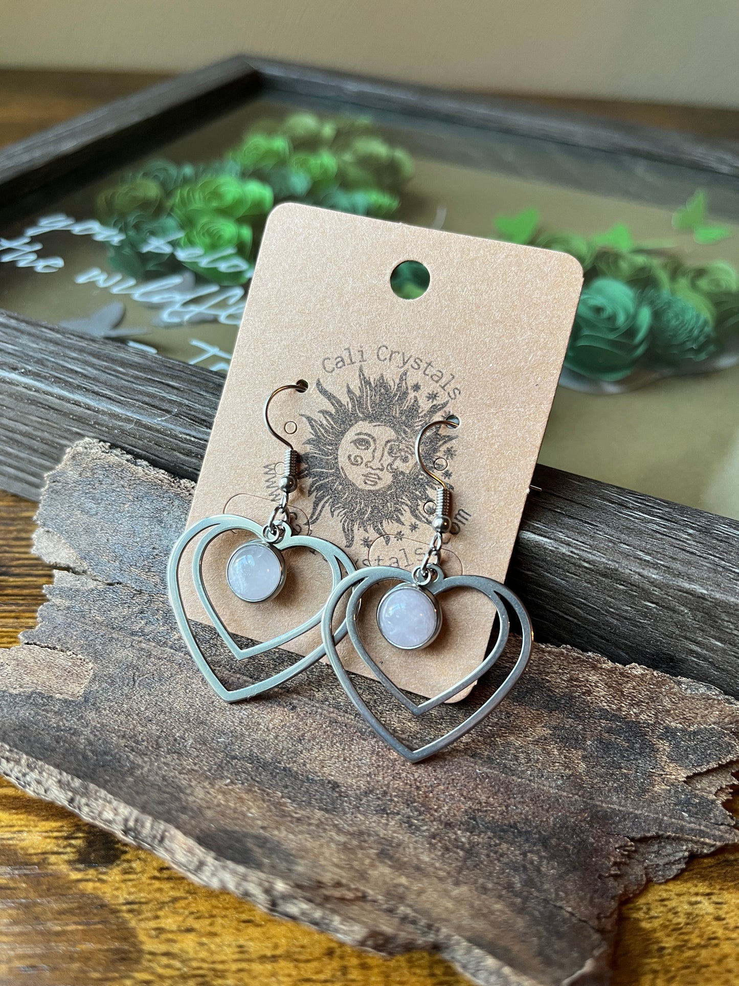 Rose Quartz Natural Stone Y2K Style Heart Earrings