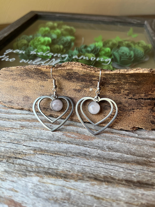 Rose Quartz Natural Stone Y2K Style Heart Earrings