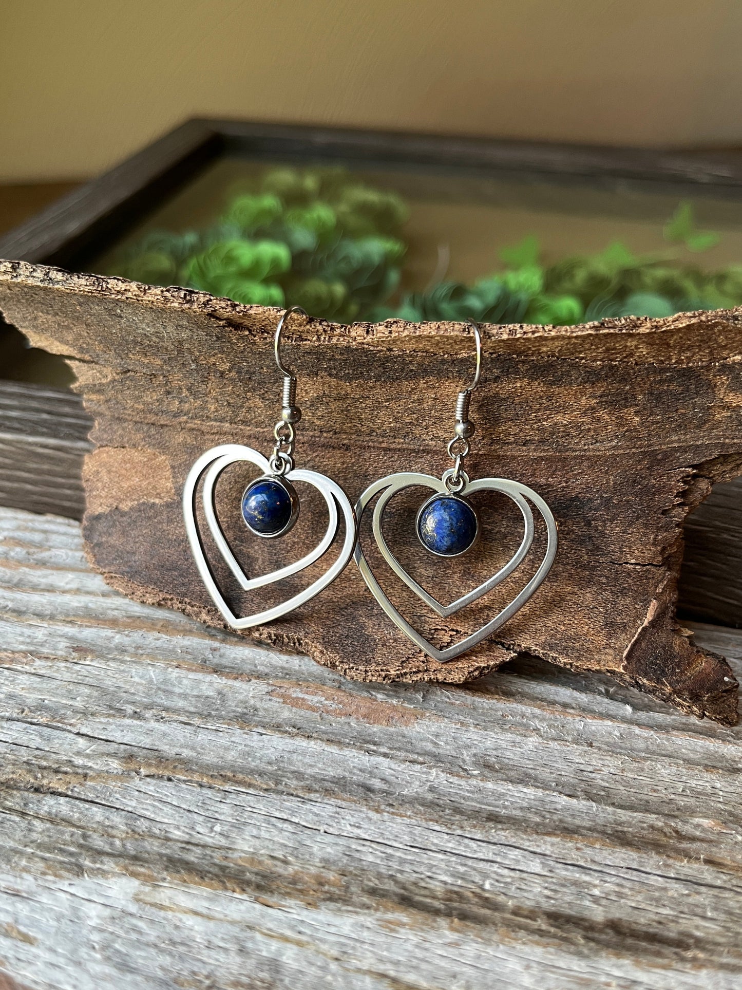 Lapis Lazuli Natural Stone Y2K Style Heart Earrings