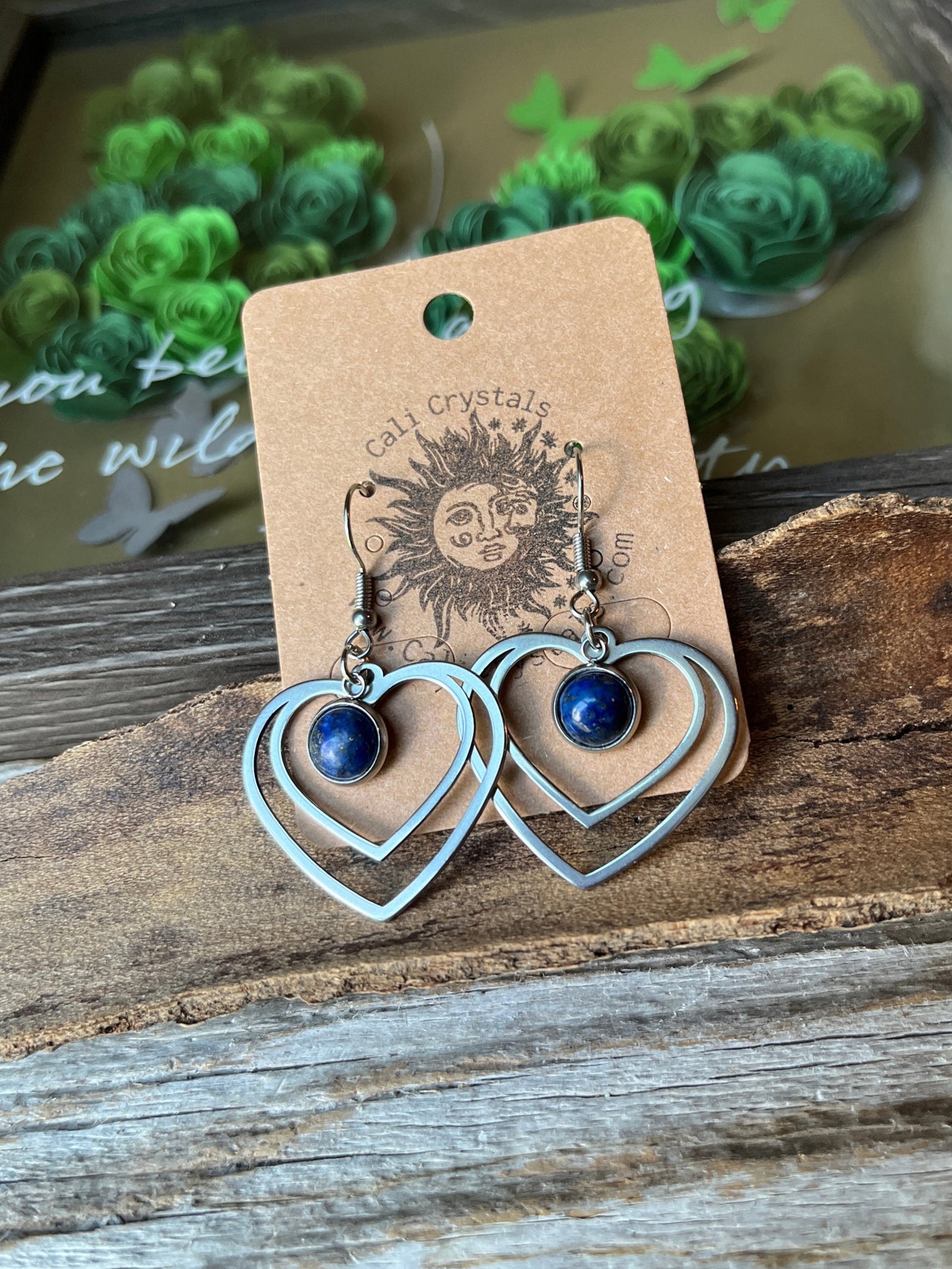 Lapis Lazuli Natural Stone Y2K Style Heart Earrings