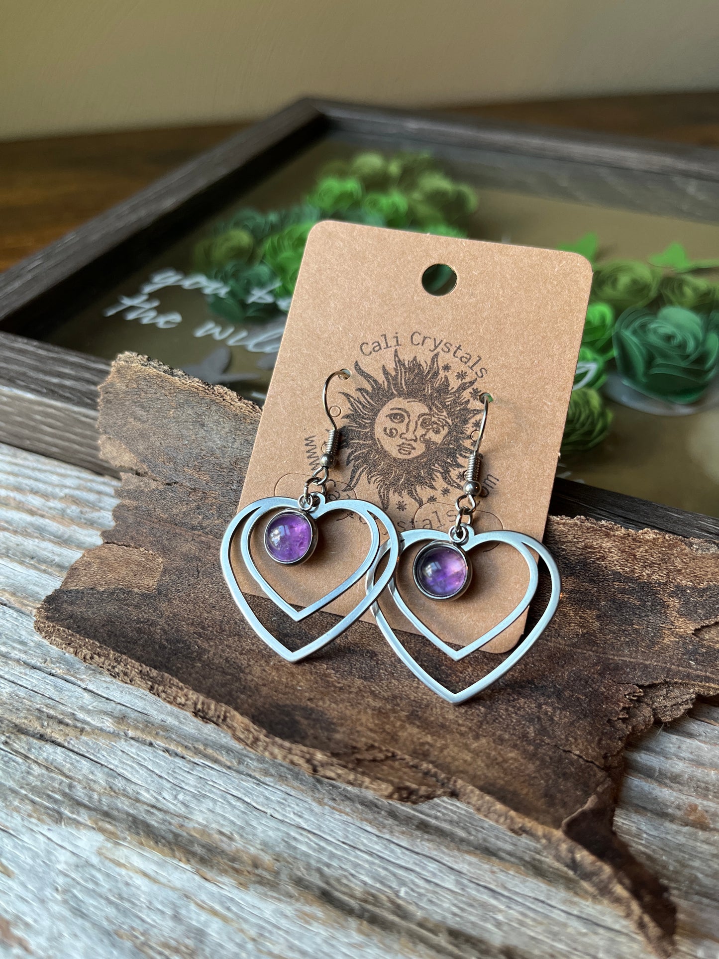 Amethyst Natural Stone Y2K Style Heart Earrings