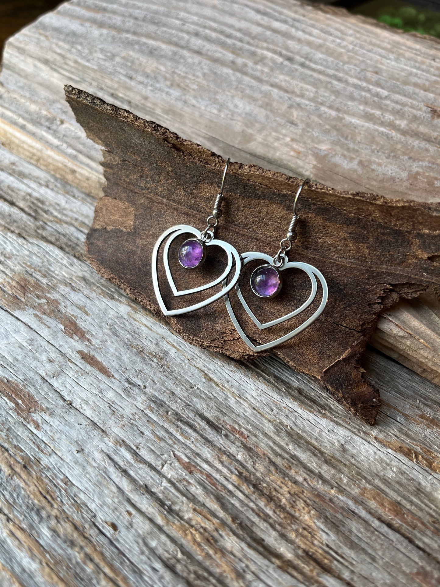 Amethyst Natural Stone Y2K Style Heart Earrings
