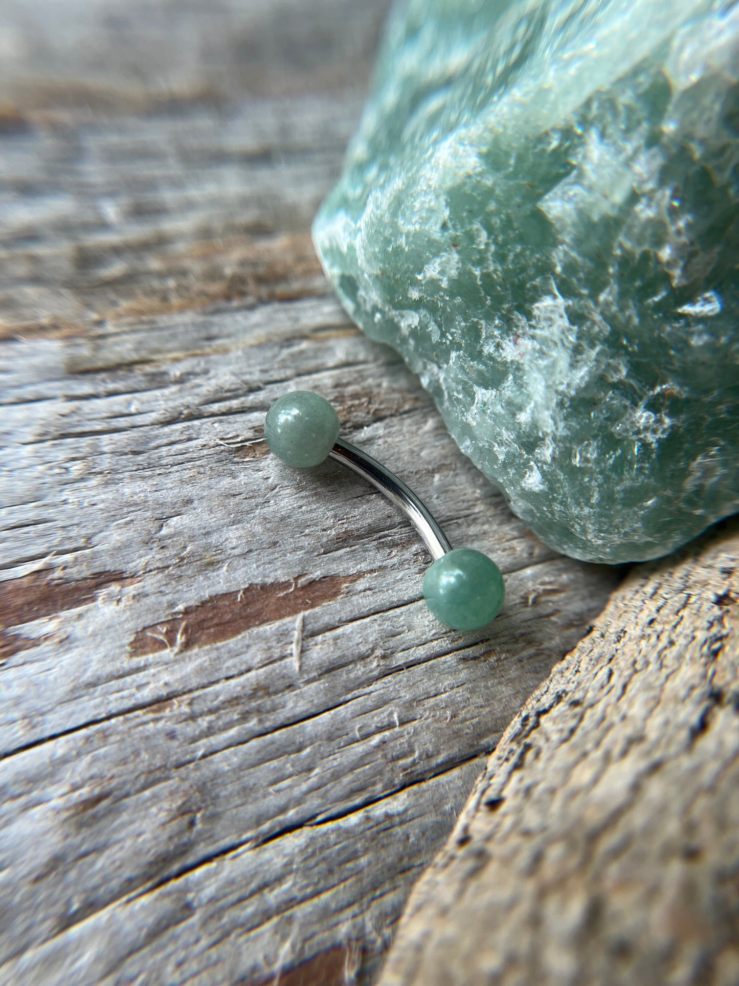 Green Aventurine Natural Stone ASTM F-136 Implant Grade Titanium 14G Curved Barbell