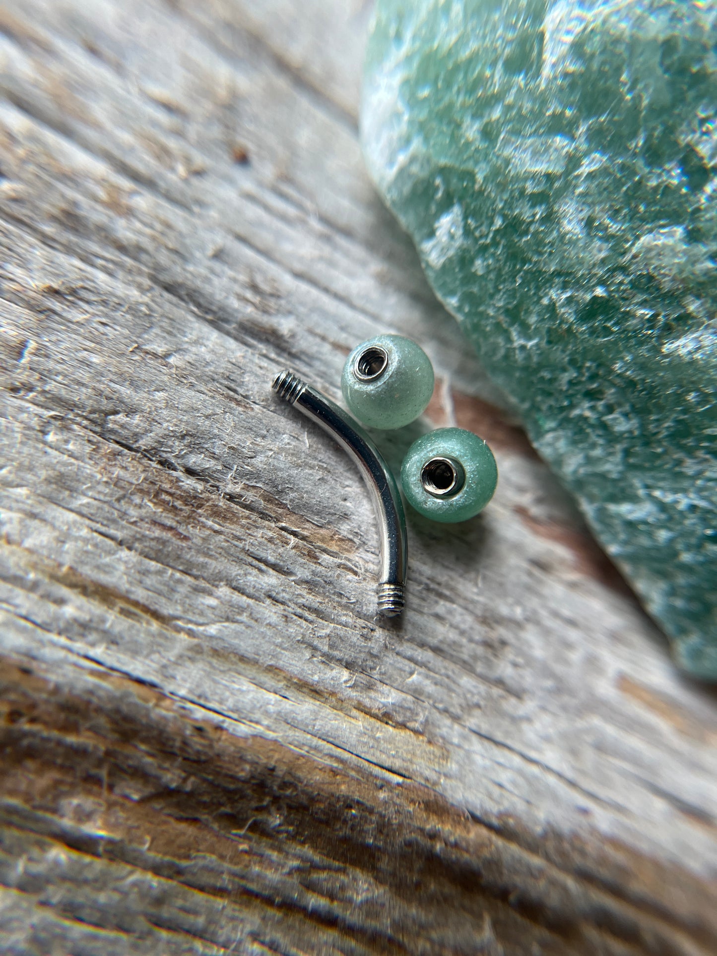 Green Aventurine Natural Stone ASTM F-136 Implant Grade Titanium 14G Curved Barbell
