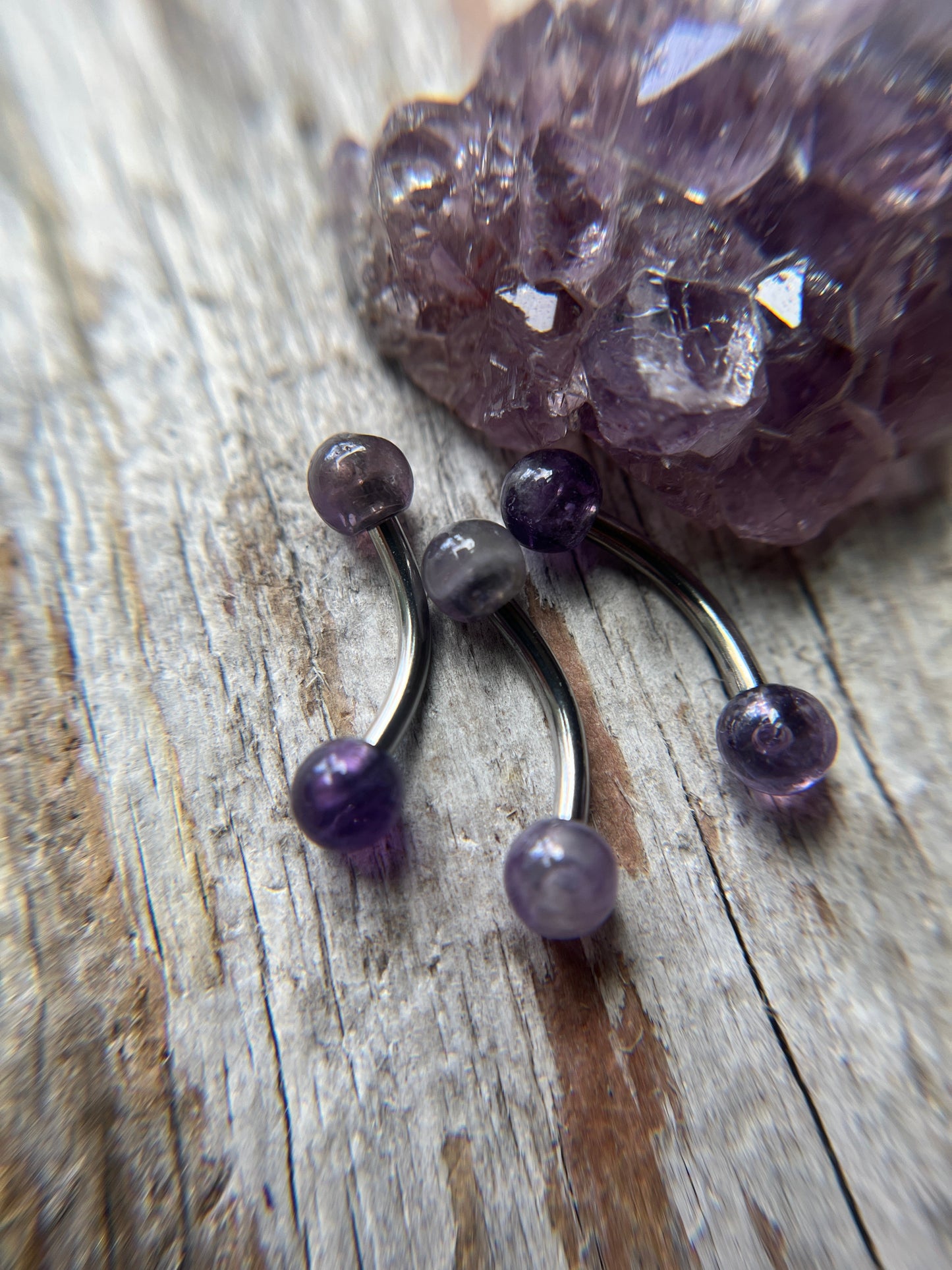 Amethyst Natural Stone ASTM F-136 Implant Grade Titanium 14G Curved Barbell
