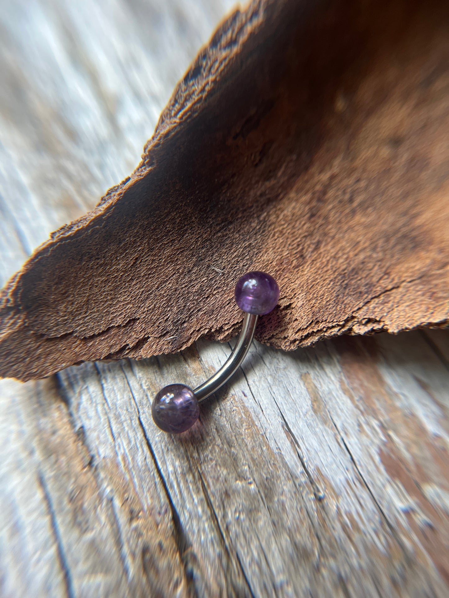 Amethyst Natural Stone ASTM F-136 Implant Grade Titanium 14G Curved Barbell