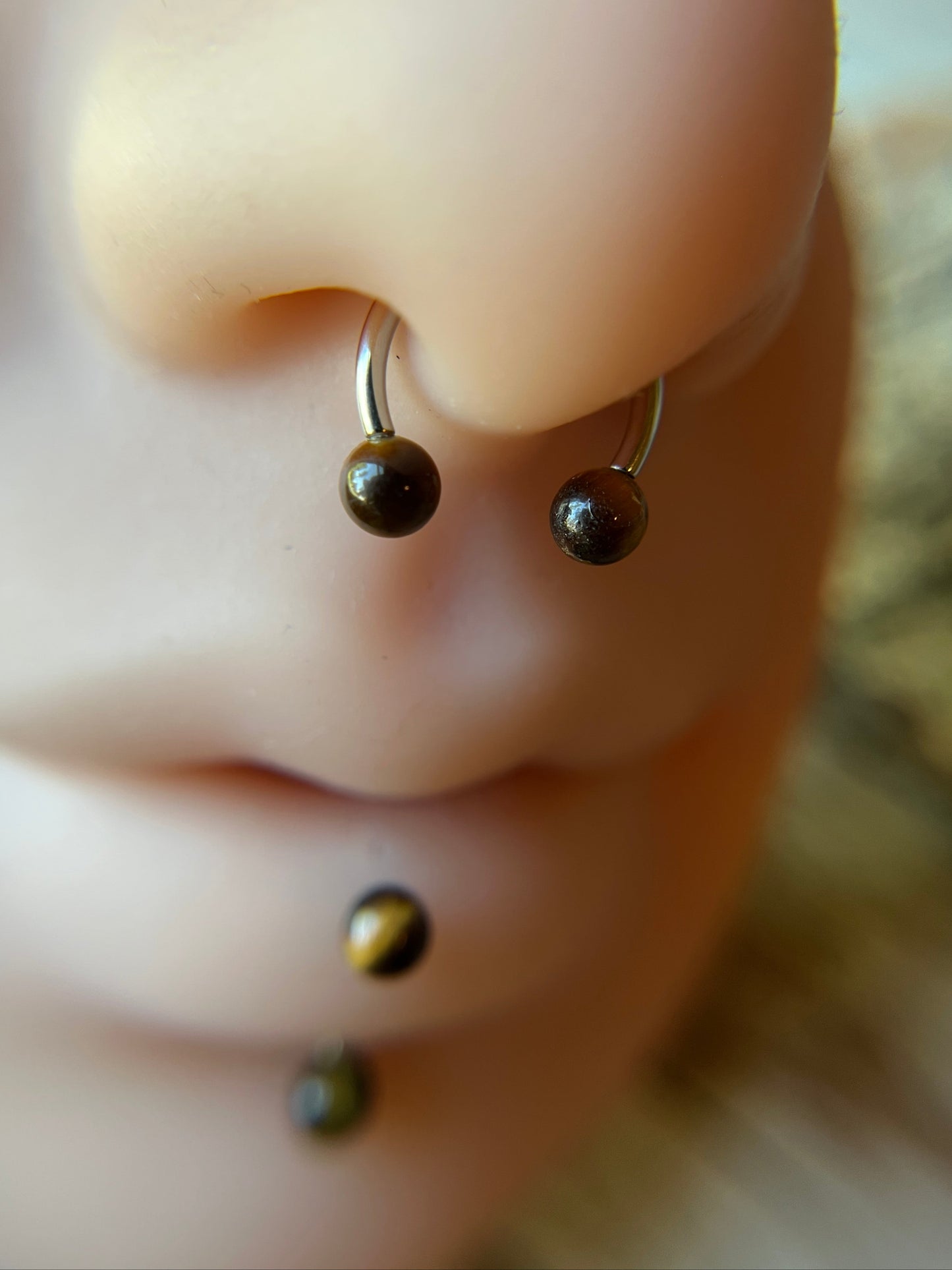 Yellow Tiger's Eye Natural Stone 316L Surgical Steel Horseshoe Ring