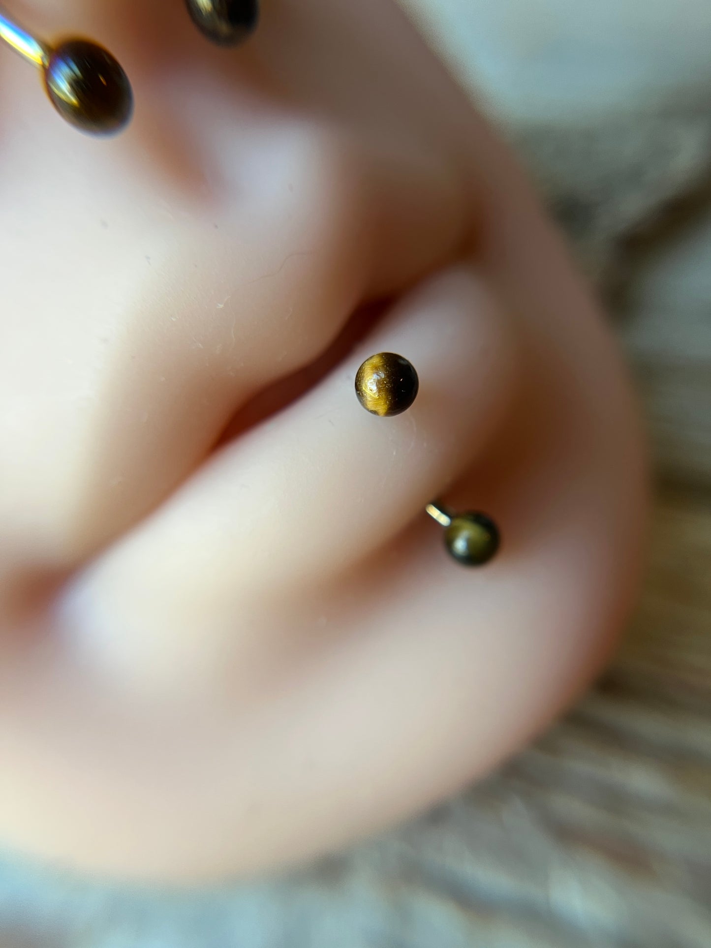 Yellow Tiger's Eye Natural Stone 16G Rook / Vertical Lip Piercing Barbell