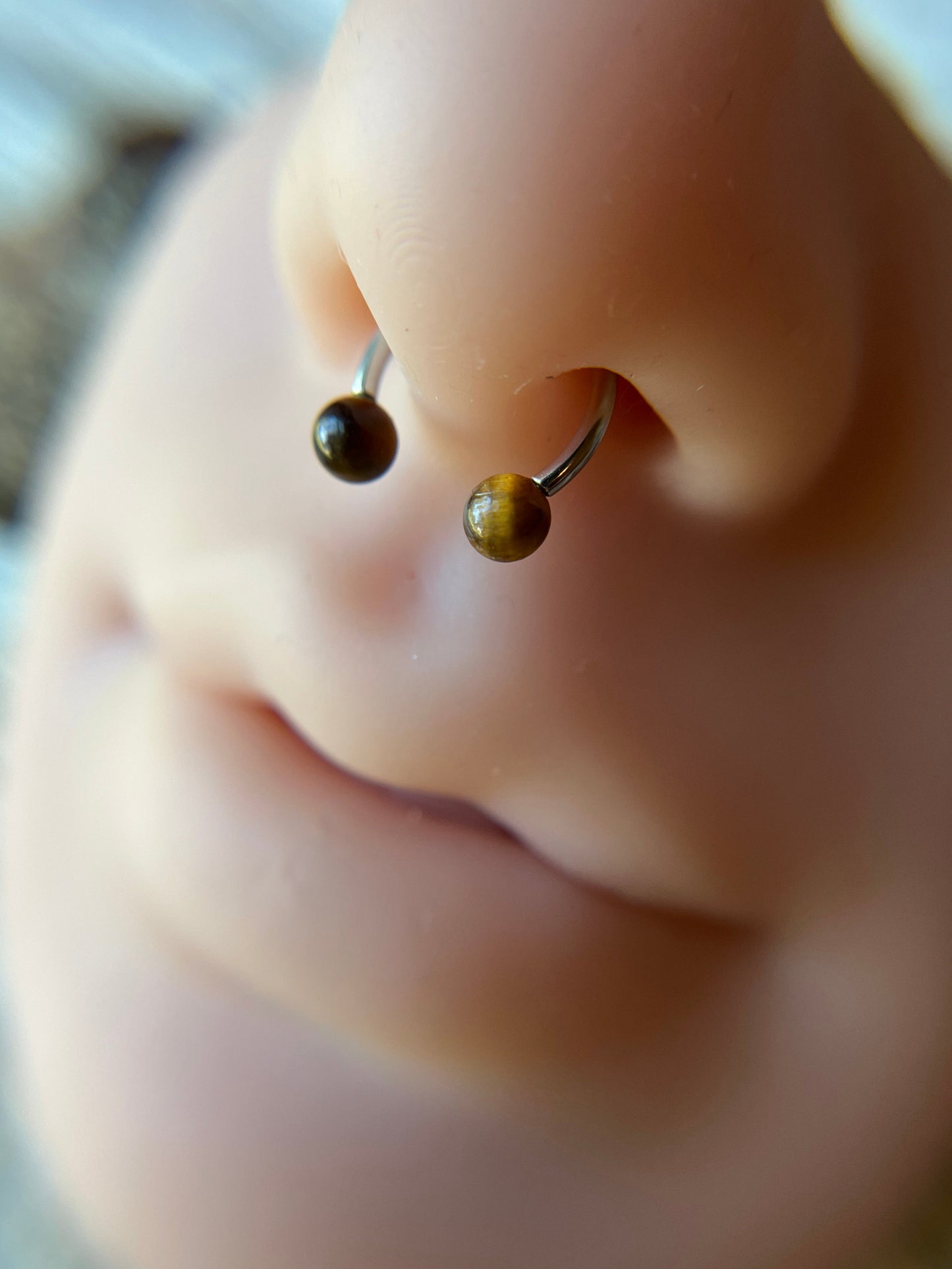 Yellow Tiger's Eye Natural Stone Gold Titanium Ion Plated Horseshoe Ring
