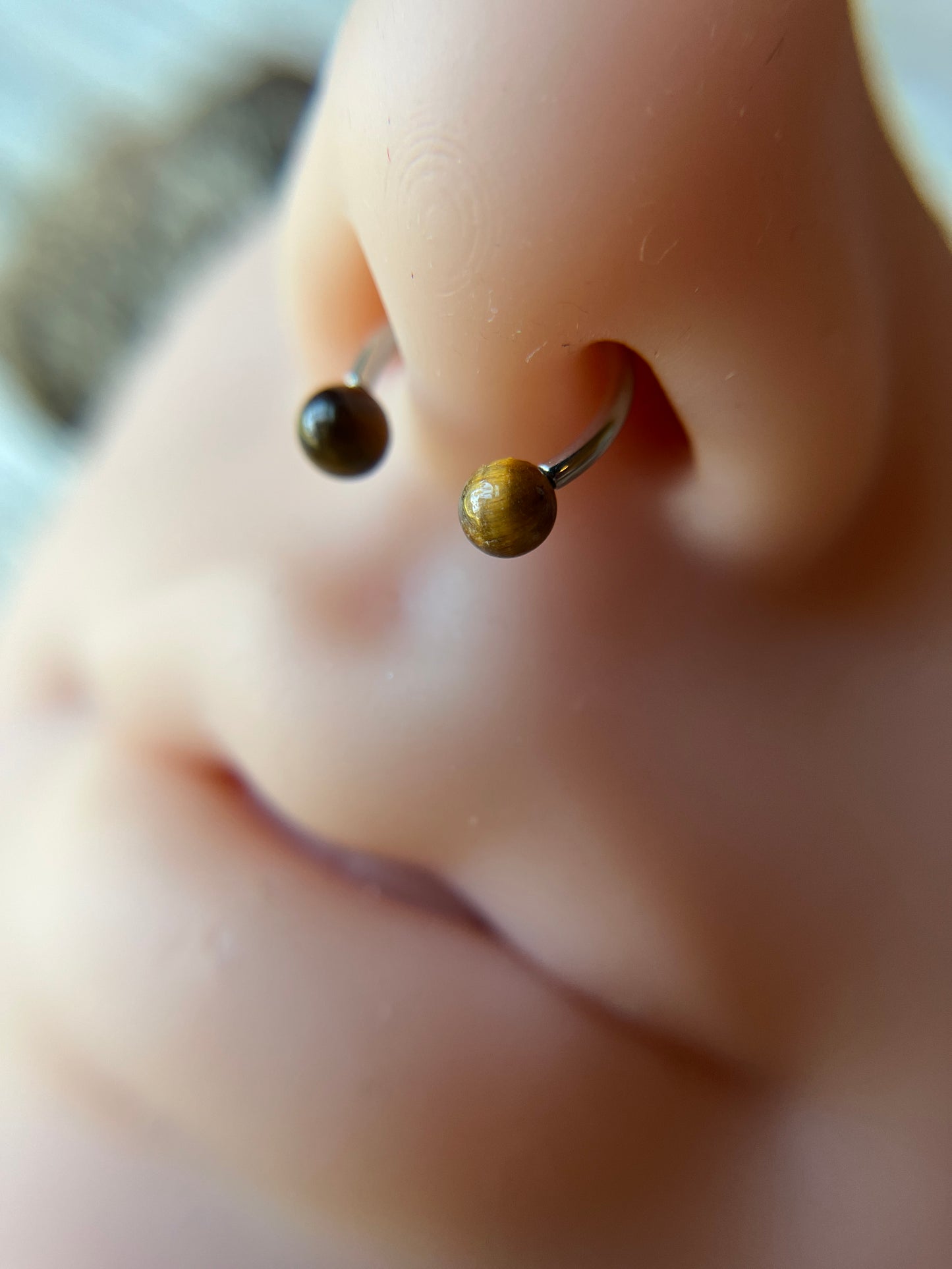 Yellow Tiger's Eye Natural Stone 316L Surgical Steel Horseshoe Ring