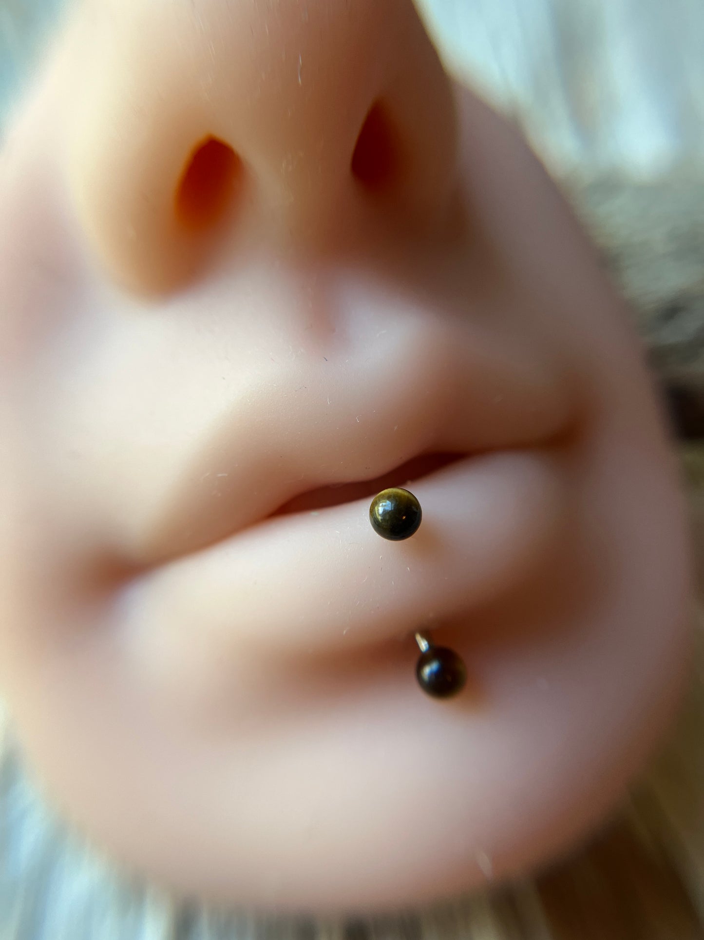 Yellow Tiger's Eye Natural Stone 16G Rook / Vertical Lip Piercing Barbell