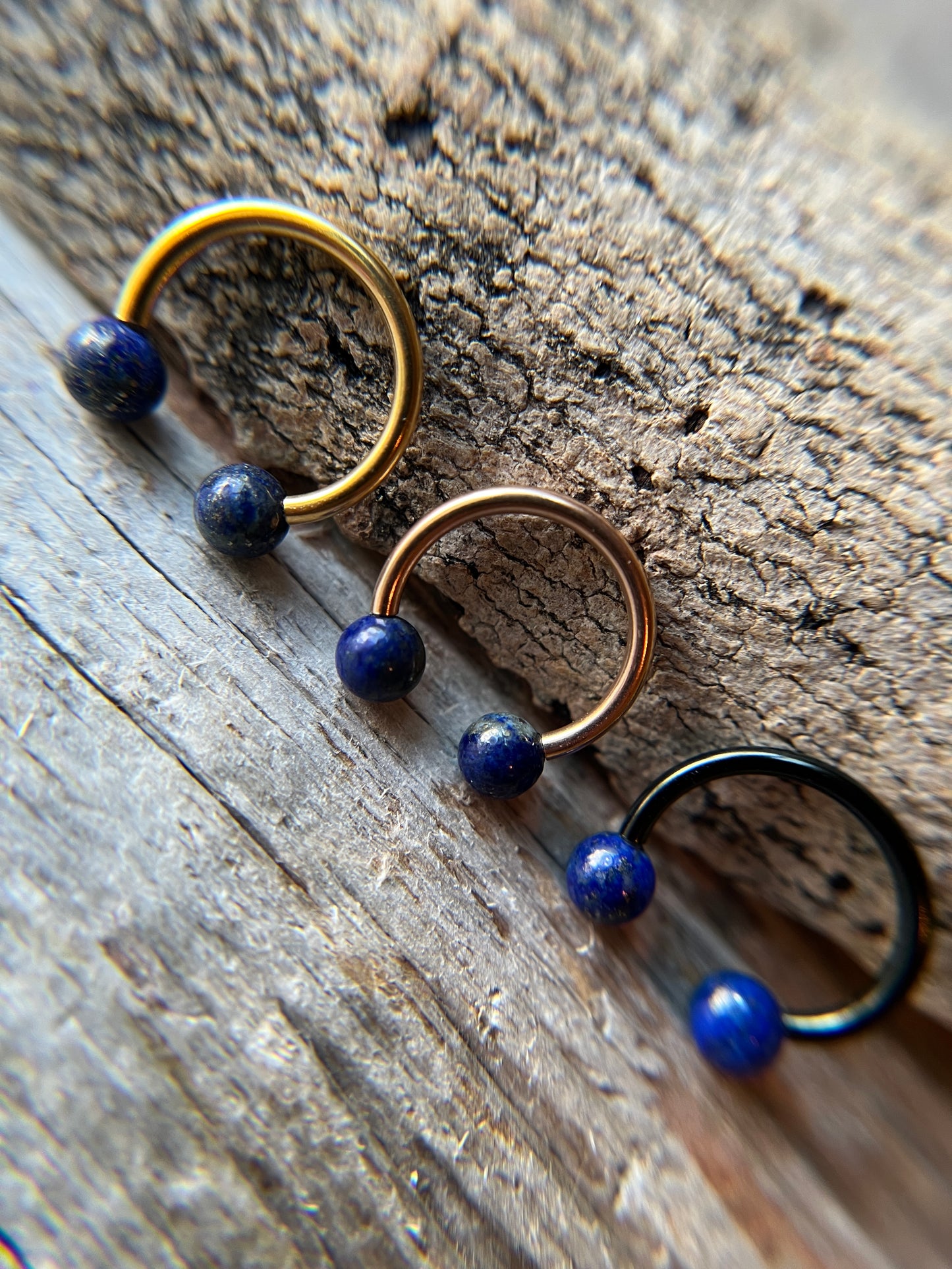Lapis Lazuli Natural Stone Rose Gold Titanium Ion Plated Horseshoe Ring