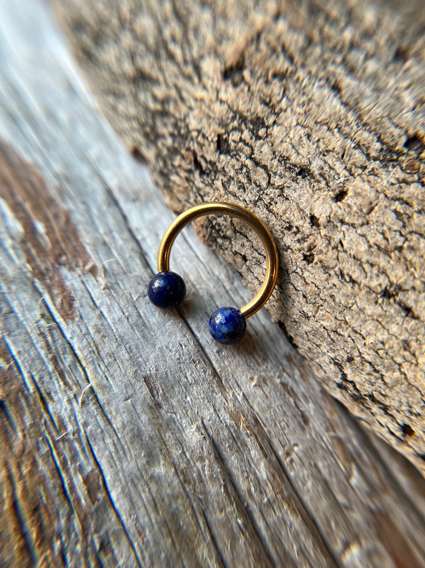 Lapis Lazuli Natural Stone Gold Titanium Ion Plated Horseshoe Ring