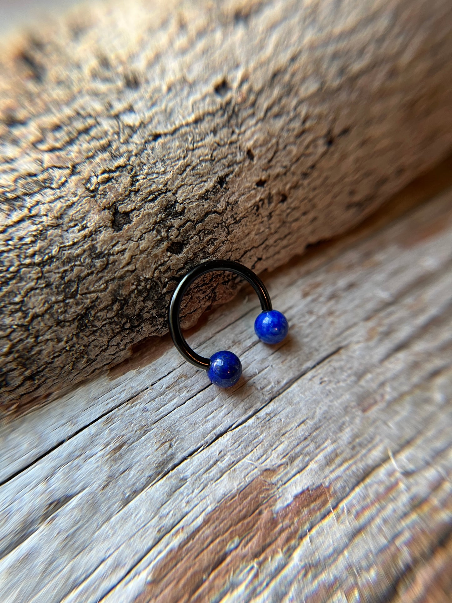 Lapis Lazuli Natural Stone Black Titanium Ion Plated Horseshoe Ring