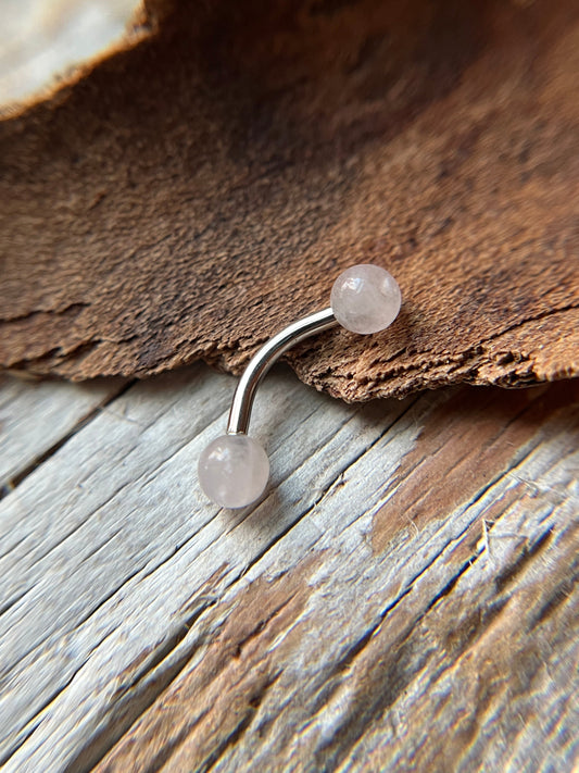Rose Quartz Natural Stone 16G Rook / Vertical Lip Piercing Barbell