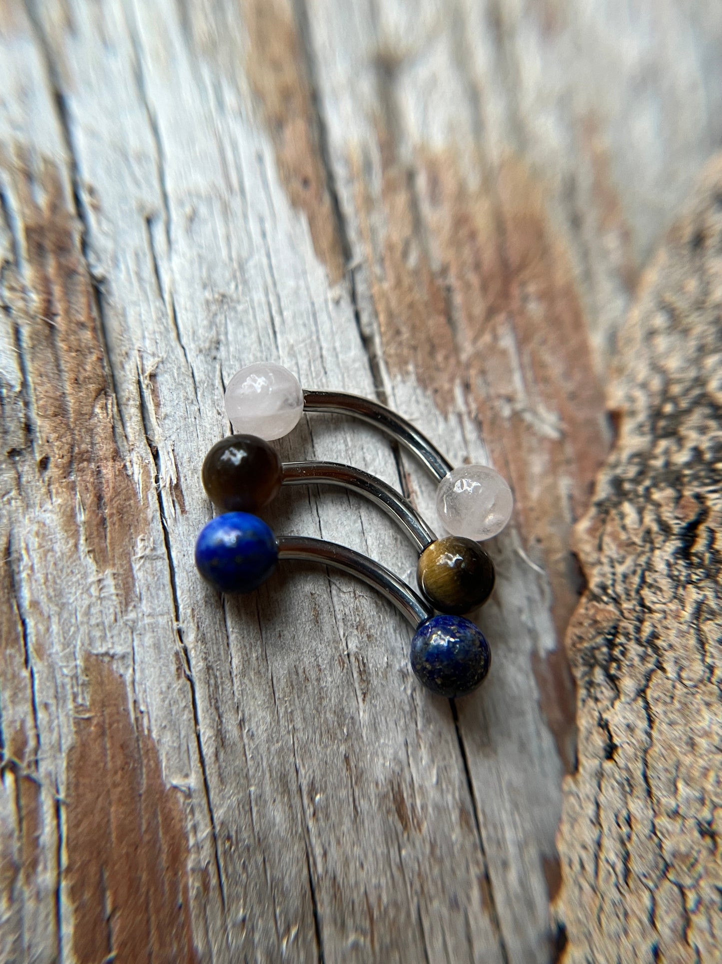 Yellow Tiger's Eye Natural Stone 16G Rook / Vertical Lip Piercing Barbell