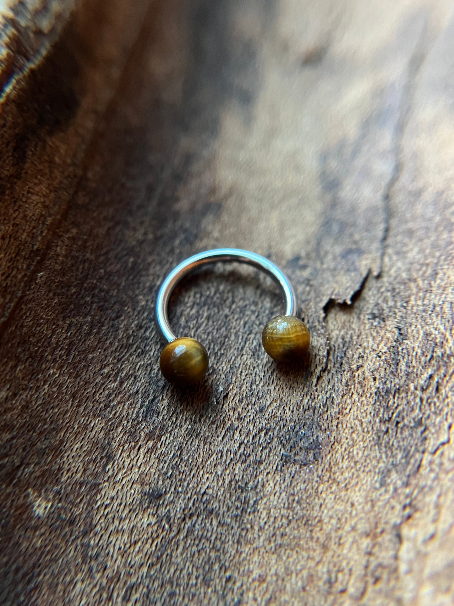 Yellow Tiger's Eye Natural Stone 316L Surgical Steel Horseshoe Ring