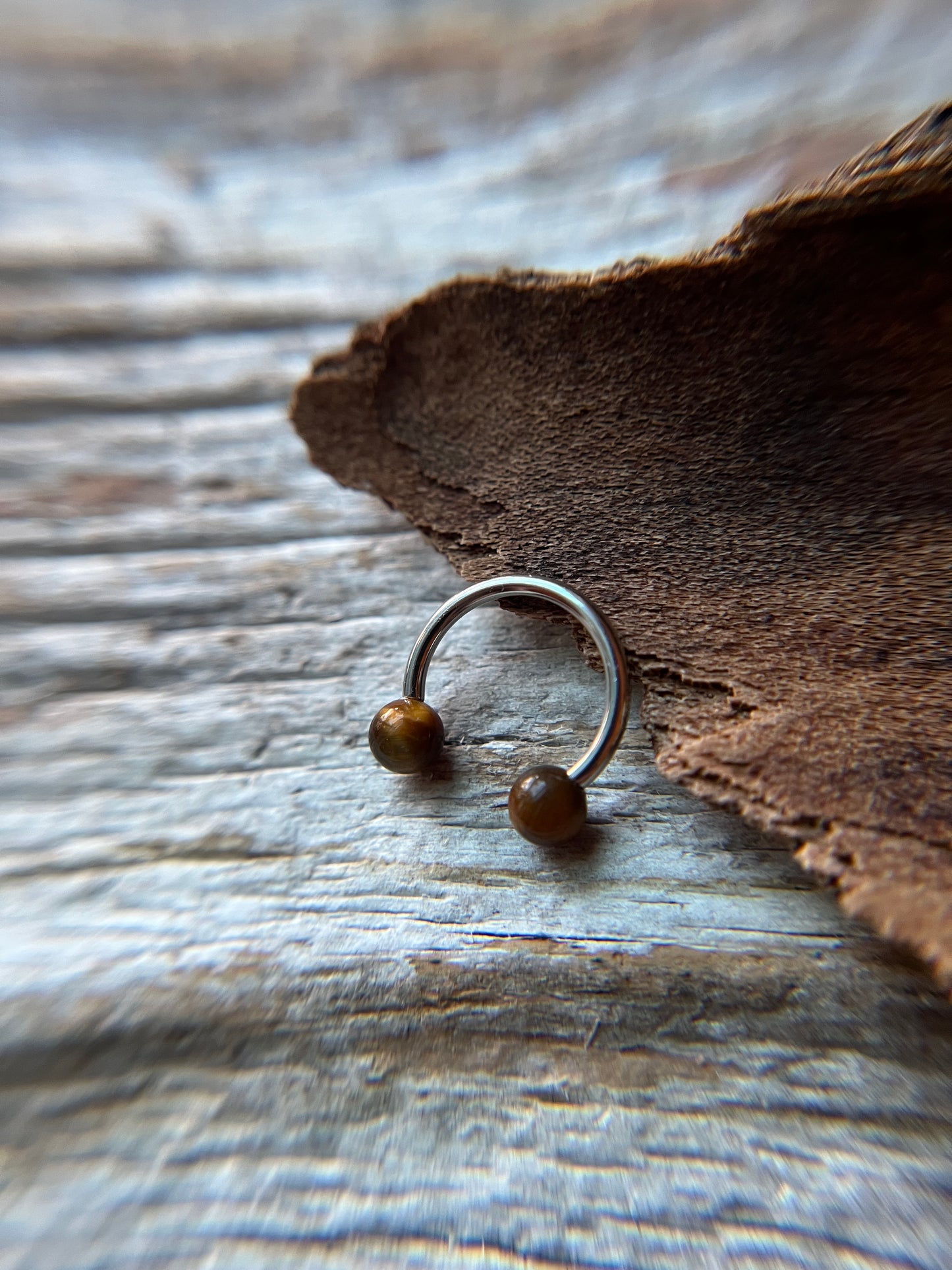 Yellow Tiger's Eye Natural Stone 316L Surgical Steel Horseshoe Ring